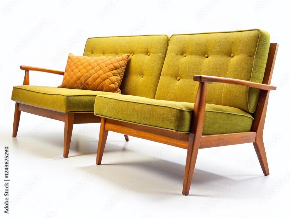 Fototapeta premium Vintage Mid-Century Modern Furniture: Chair and Sofa PNG, High-Resolution Stock Photo
