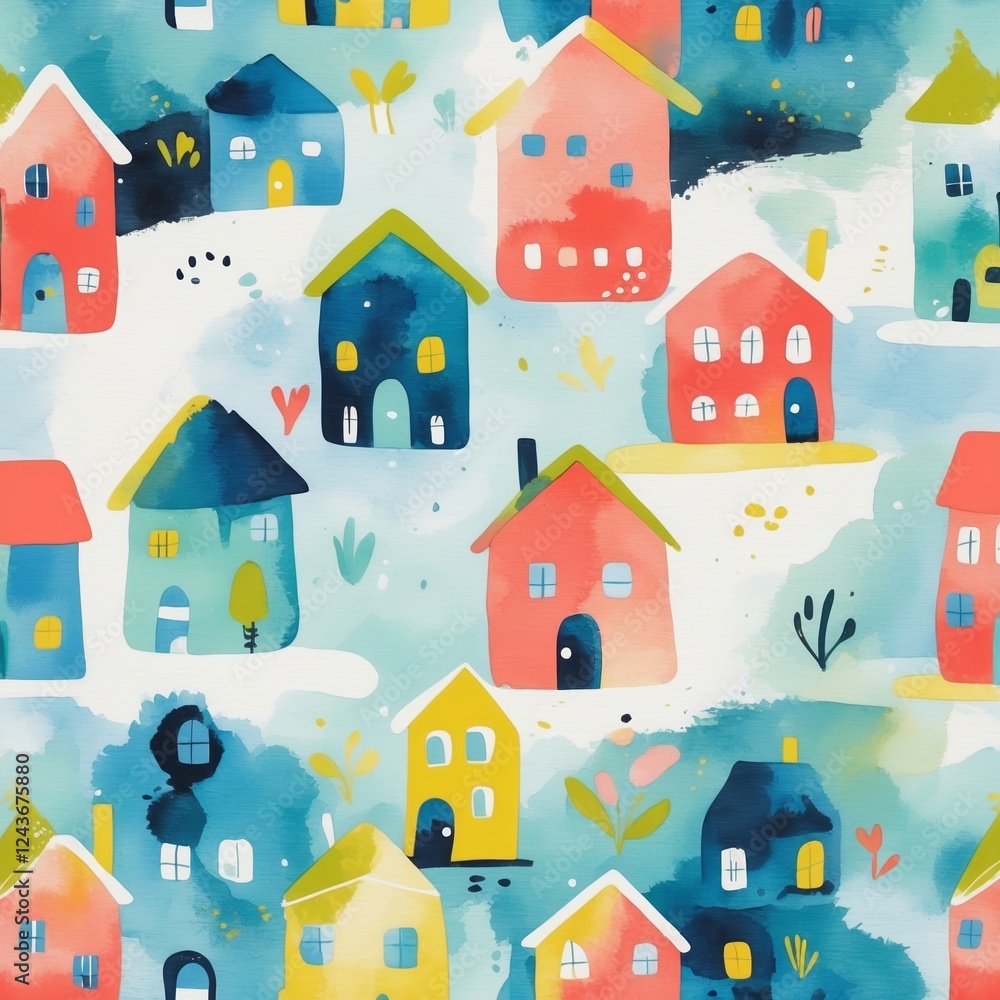 Fototapeta premium Colorful houses in a whimsical pattern showcasing vibrant designs for creative inspiration