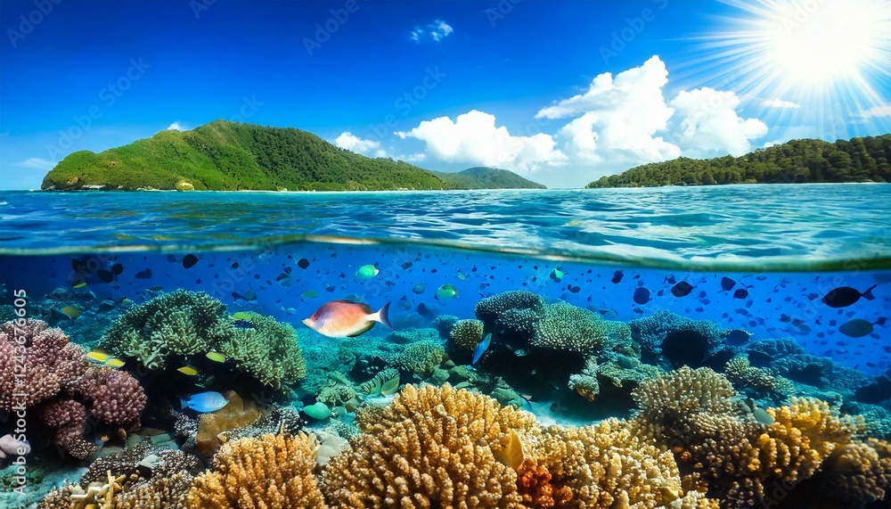 Fototapeta premium clear lagoon with tropical fish and coral