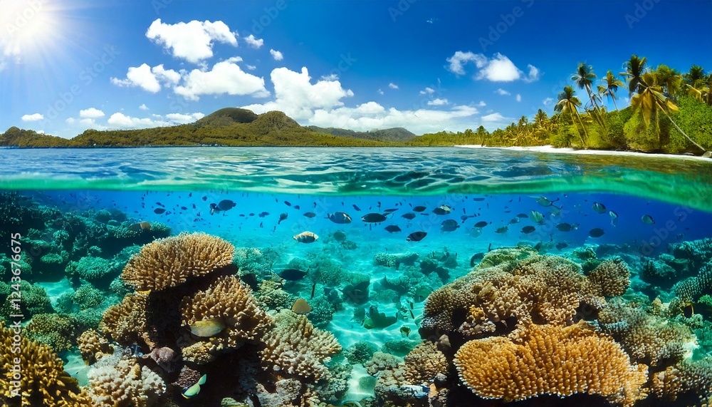 Fototapeta premium clear lagoon with tropical fish and coral