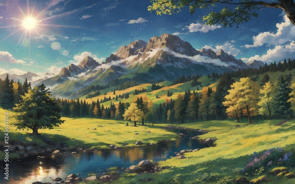 Obraz premium Mountain Valley Serenity