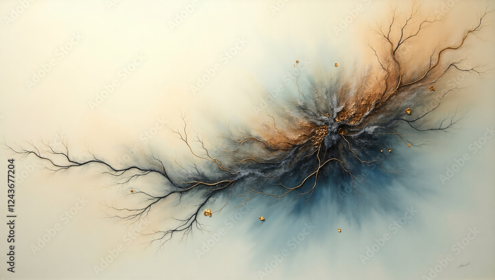 Fototapeta premium Abstract Gold and Blue Fluid Art with Swirls