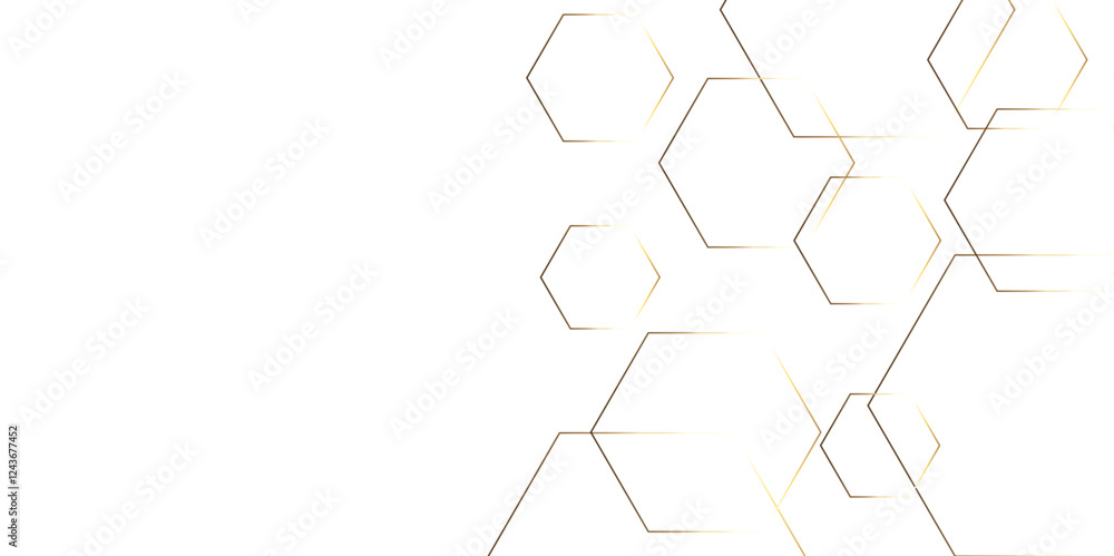 Abstract white background with golden hexagons seamless pattern and geometric in vector design. Futuristic blue neon honeycombs. Modern technology design .Minimal style website banner, decoration . Abstract white background with golden hexagons seamless pattern and geometric in vector design. Futuristic blue neon honeycombs. Modern technology design .Minimal style website banner, decoration .