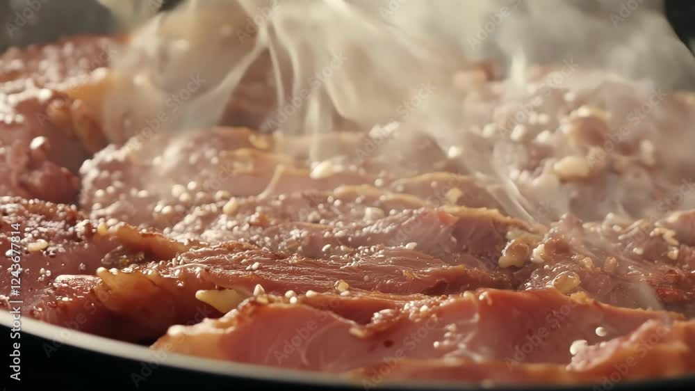 Close-up of juicy steak cooking on a grill with smoke, evoking a delicious and savory atmosphere. Perfect for culinary and food-related themes. Close-up of juicy steak cooking on a grill with smoke, evoking a delicious and savory atmosphere. Perfect for culinary and food-related themes.