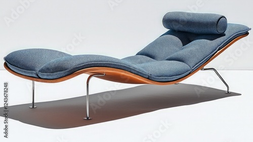 Blue chaise lounge relaxation, modern furniture, studio shot, minimalist background, home decor.