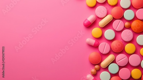 Futuristic rendering of vitamin tablets arranged in geometric shapes with whole grain elements, symbolizing innovative nutrition photo