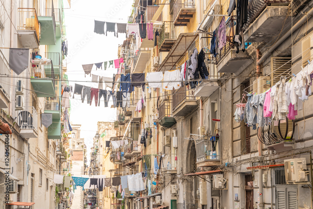 Naples, Italy: Laundry lines strung between buildings.