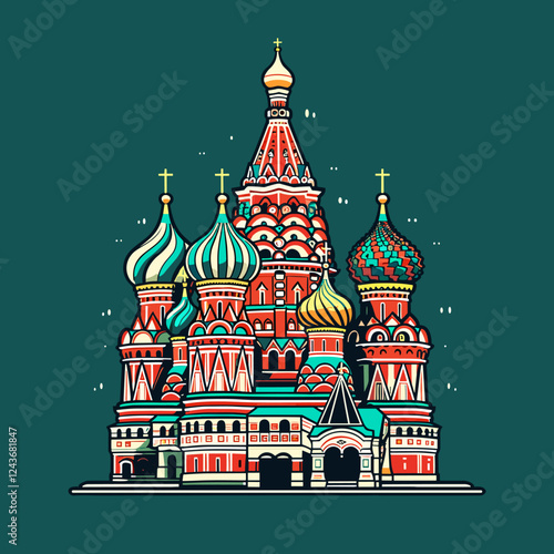 Saint Basil's Cathedral hand-drawn comic illustration. Cathedral of Vasily the Blessed. Vector doodle style cartoon illustration