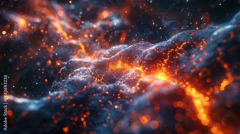 Abstract Cosmic Nebula with Fiery Orange and Blue Particles Abstract Cosmic Nebula with Fiery Orange and Blue Particles