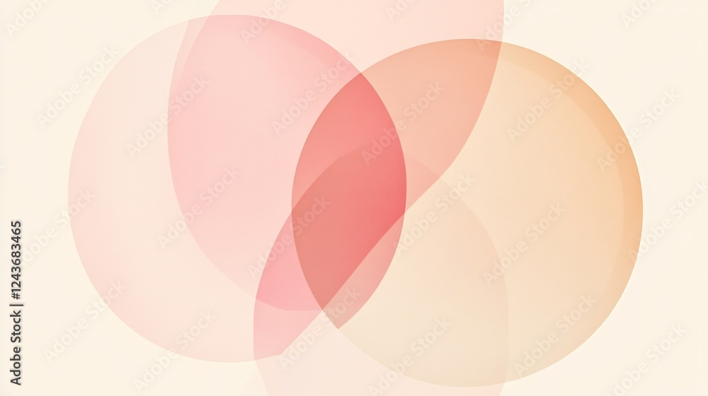 Minimalist abstract design with two intersecting circles in pale pink and peach tones representing unity and the blending of souls in a relationship no people Minimalist abstract design with two intersecting circles in pale pink and peach tones representing unity and the blending of souls in a relationship no people