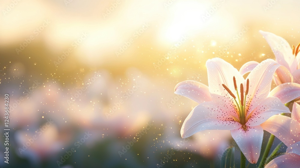 A stunning close-up of a blooming lily bathed in soft sunlight, highlighting its delicate petals and intricate details