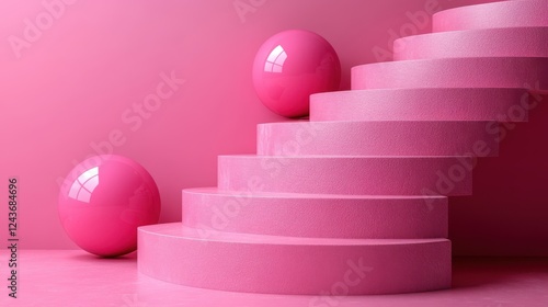 cylindrical podium stand for displaying cosmetics and products on pastel pink background