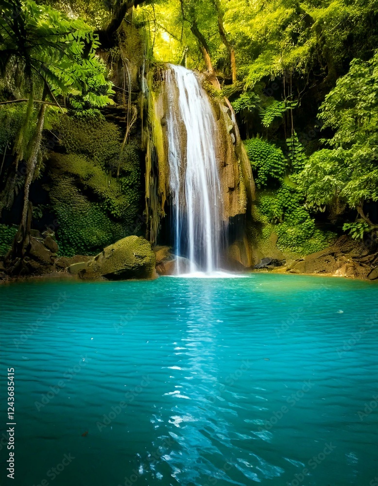 Fototapeta premium waterfall cascading into an emerald pool