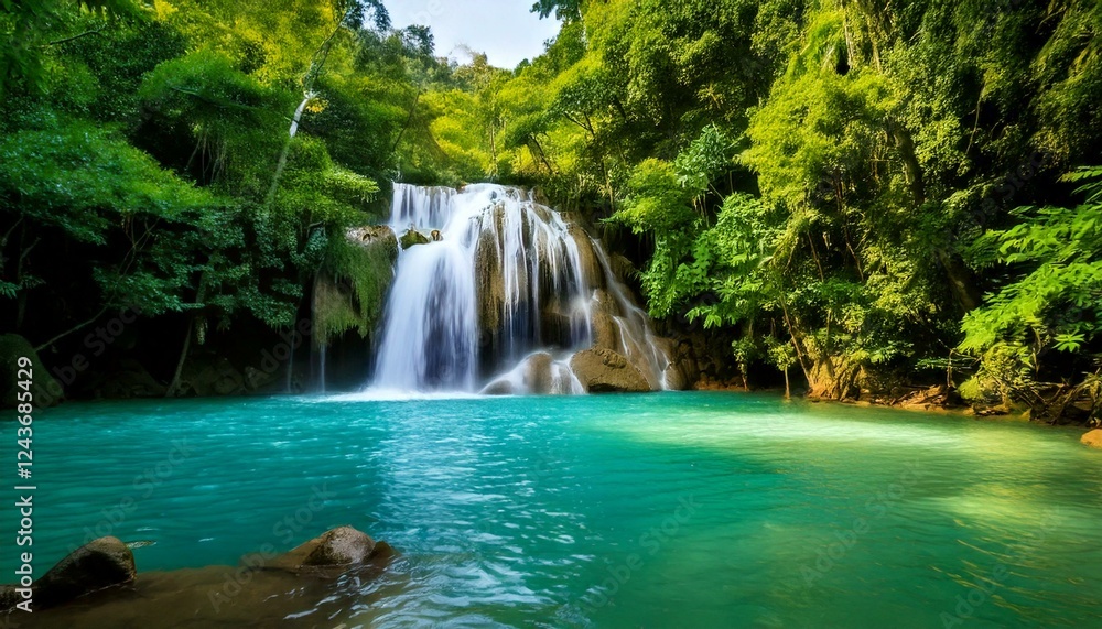 Fototapeta premium waterfall cascading into an emerald pool 
