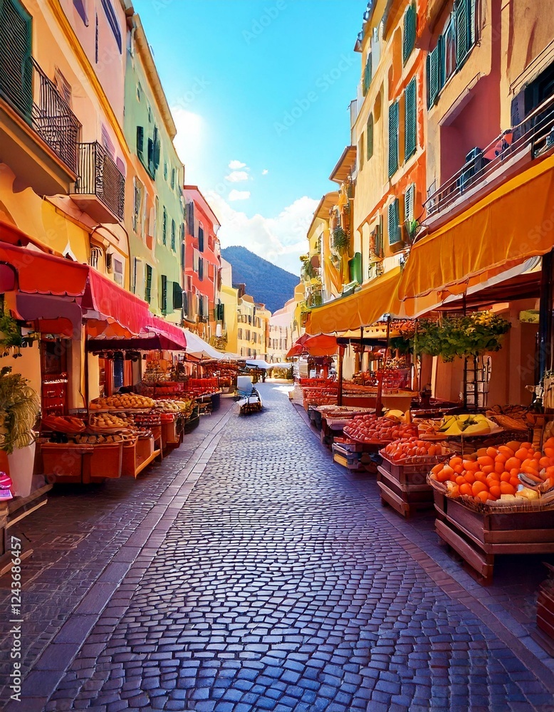 Fototapeta premium street market in a picturesque Mediterranean town 