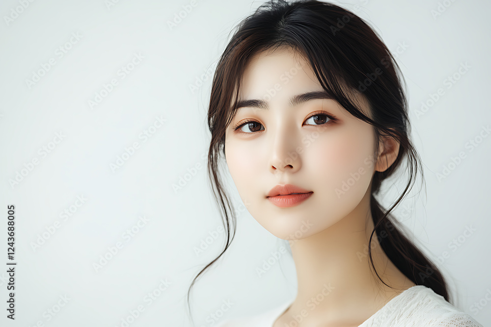 Fototapeta premium Beautiful Asian Woman Portrait – Skincare Advertising Concept