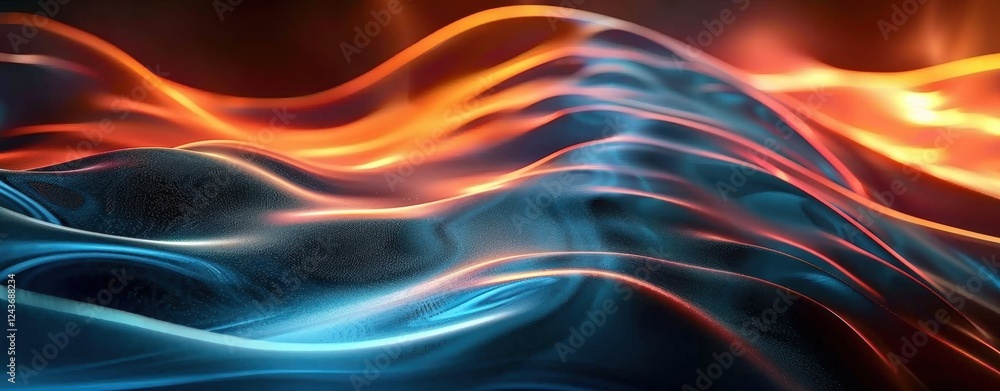 Naklejka premium Abstract Digital Energy Flow with Blue and Orange Glowing Waves
