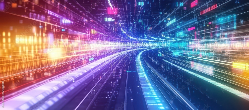 Abstract Futuristic Data Tunnel with Vibrant Neon Lights Abstract Futuristic Data Tunnel with Vibrant Neon Lights