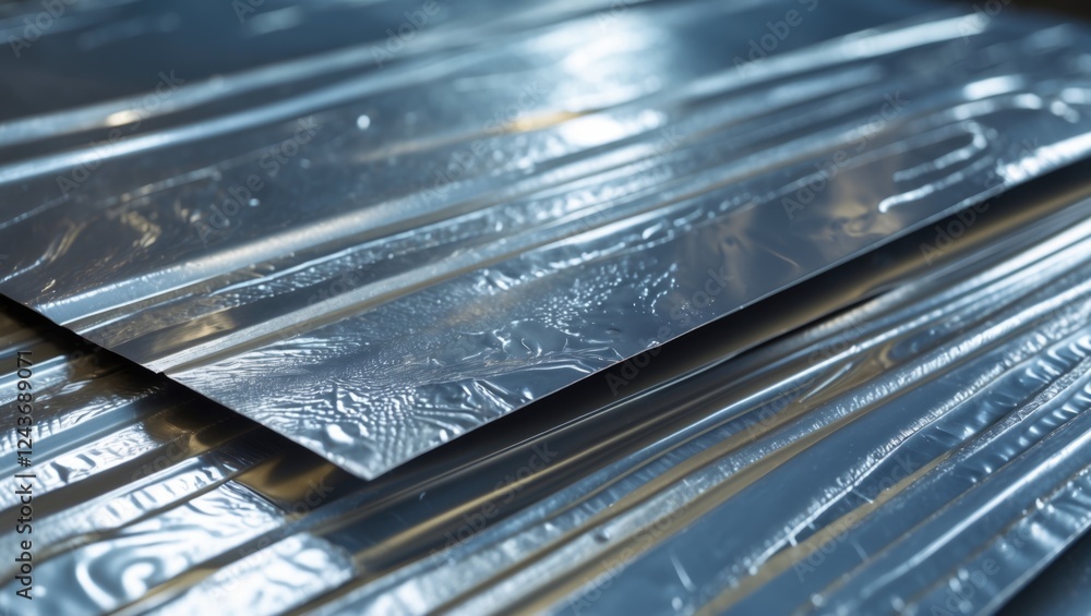 Shiny aluminum sheet texture showcasing reflective surface and intricate patterns ideal for industrial or design applications. Shiny aluminum sheet texture showcasing reflective surface and intricate patterns ideal for industrial or design applications.