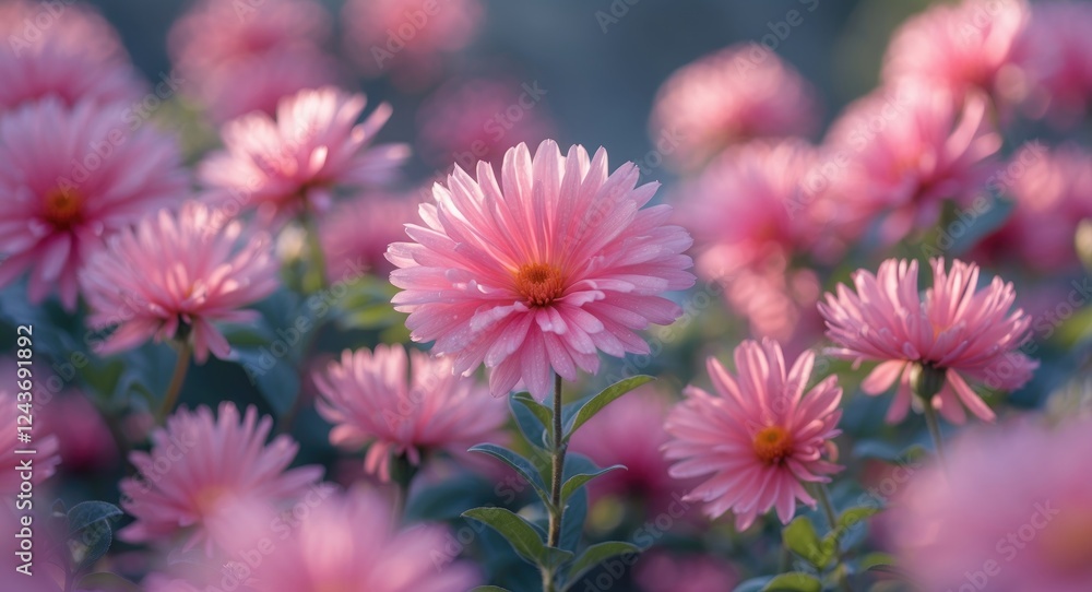 Delicate Pink Flower Blossoms in Garden with Soft Focus and Space for Text or Graphics Delicate Pink Flower Blossoms in Garden with Soft Focus and Space for Text or Graphics