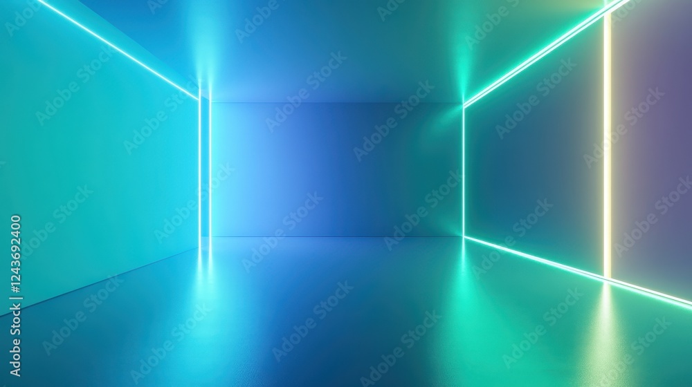 Abstract Neon Light Installation in a Modern Room Abstract Neon Light Installation in a Modern Room