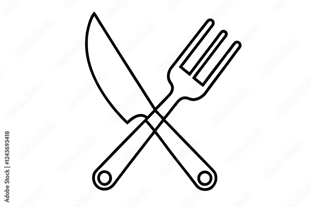 Line Drawing of Knife and Fork for Restaurant - Simple Dining SVG Line Drawing of Knife and Fork for Restaurant - Simple Dining SVG
