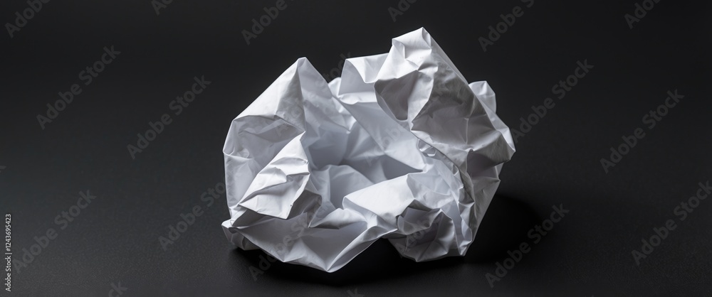 Crumpled white paper on a smooth black background highlighting texture and contrast for creative design concepts. Crumpled white paper on a smooth black background highlighting texture and contrast for creative design concepts.
