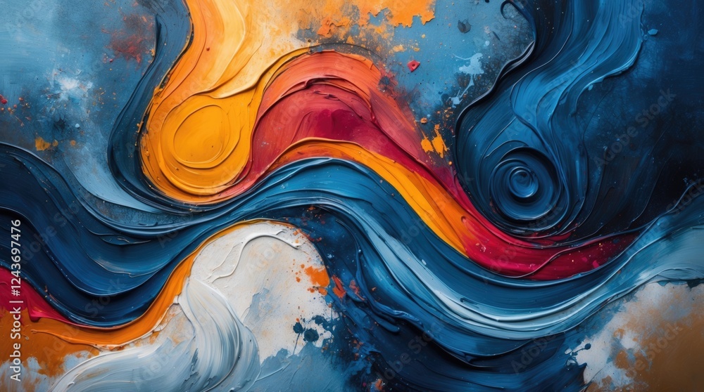 Vibrant abstract art background with swirling colors and texture showcasing a harmonious blend of blue, orange, and white hues. Vibrant abstract art background with swirling colors and texture showcasing a harmonious blend of blue, orange, and white hues.