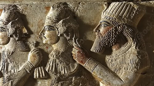 Ancient Mesopotamian Relief Sculpture Depicting Royal Figures