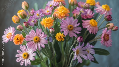 Wallpaper Mural Colorful Summer Bouquet of Blooming Flowers with Soft Background and Space for Text Layout Torontodigital.ca