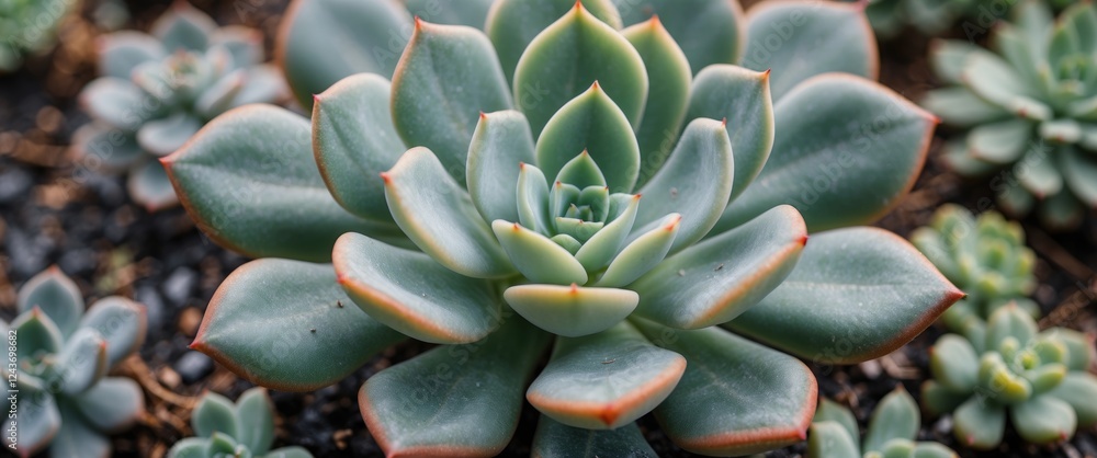 Succulent Plant Close-Up with Lush Green Leaves and Blank Space for Text or Caption Succulent Plant Close-Up with Lush Green Leaves and Blank Space for Text or Caption