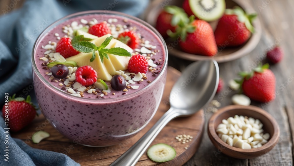 Nutrient-Packed Acai Bowl Garnished With Fresh Fruits And Seeds For A Healthy Breakfast Experience Nutrient-Packed Acai Bowl Garnished With Fresh Fruits And Seeds For A Healthy Breakfast Experience