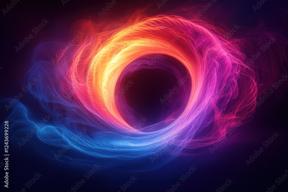Abstract Circular Wave Pattern in Neon Blue and Purple Against Black Background Dynamic Flowing Design Abstract Circular Wave Pattern in Neon Blue and Purple Against Black Background Dynamic Flowing Design