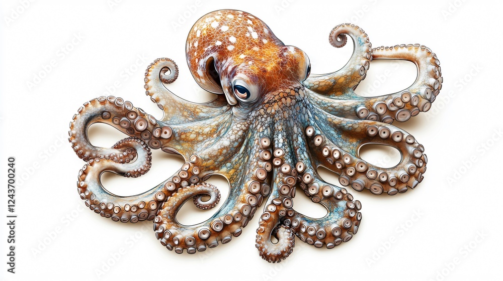 Octopus Vector on White Background: A Detailed and Stylized Illustration for Underwater Designs and Marine Biology Concepts Octopus Vector on White Background: A Detailed and Stylized Illustration for Underwater Designs and Marine Biology Concepts