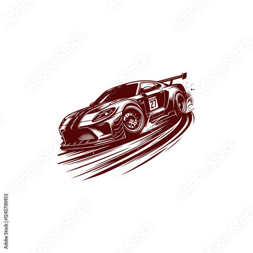 Racing Car Drifting with Speed and Power, Leaving Tire Tracks on the Road