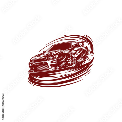 Racing Car Drifting with Speed and Power, Leaving Tire Tracks on the Road