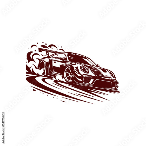 Racing Car Drifting with Speed and Power, Leaving Tire Tracks on the Road