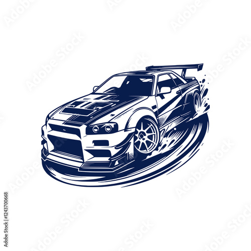 Racing Car Drifting with Speed and Power, Leaving Tire Tracks on the Road
