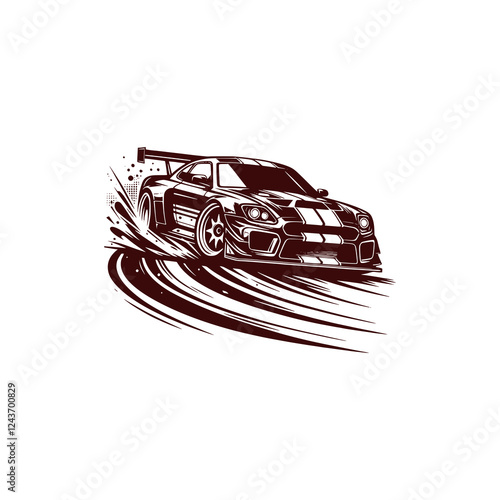 Racing Car Drifting with Speed and Power, Leaving Tire Tracks on the Road