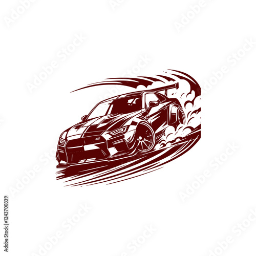 Racing Car Drifting with Speed and Power, Leaving Tire Tracks on the Road