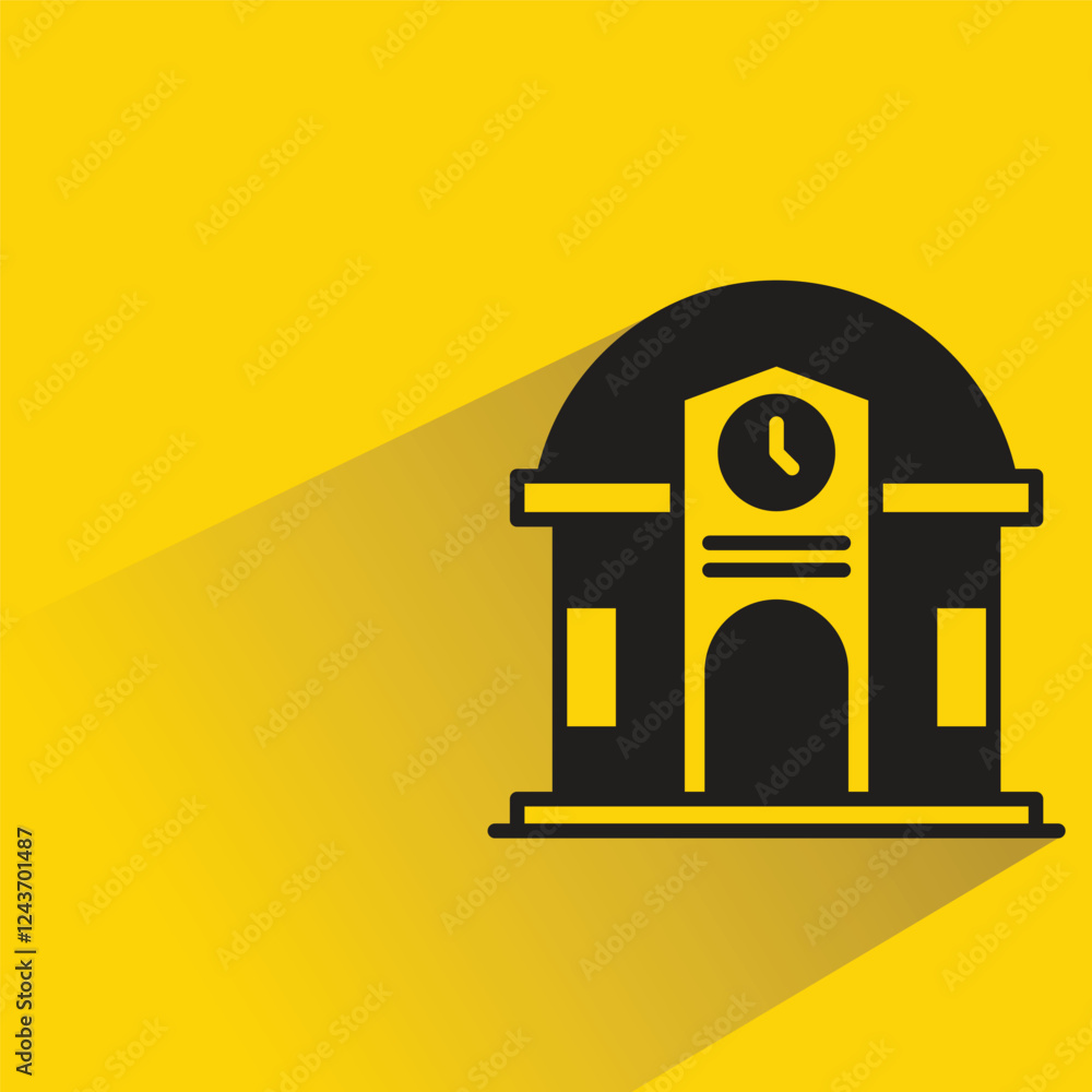 school building icon with shadow on yellow background school building icon with shadow on yellow background
