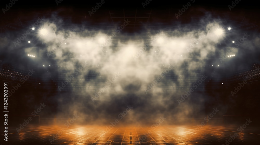 Fototapeta premium Bright Stadium Arena Lights with Smoky Atmosphere for Event or Performance Showcase in a Modern Setting