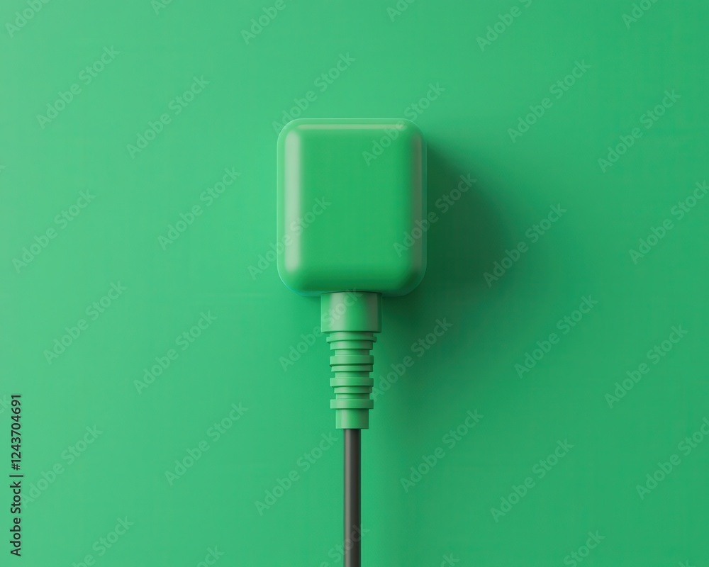 Single green energy plug on a neutral background, representing ecofriendly electricity Single green energy plug on a neutral background, representing ecofriendly electricity