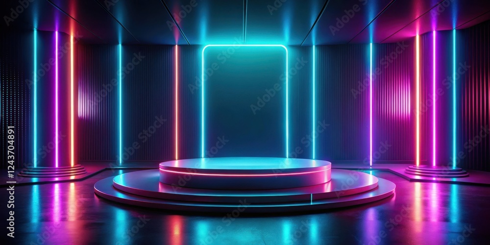 Dark futuristic background with neon lights in a mockup scene for product display, sleek, futuristic, sleek, futuristic Dark futuristic background with neon lights in a mockup scene for product display, sleek, futuristic, sleek, futuristic