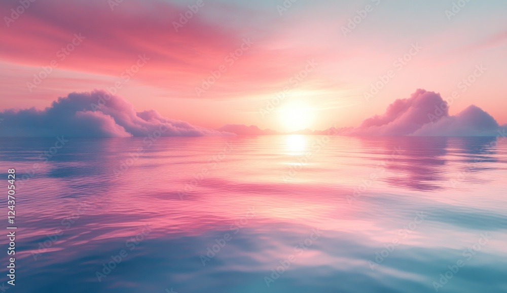 Fototapeta premium Serene Minimalist Landscape Ethereal Light Pastel Gradient Calm Tranquility Digital Abstract Art