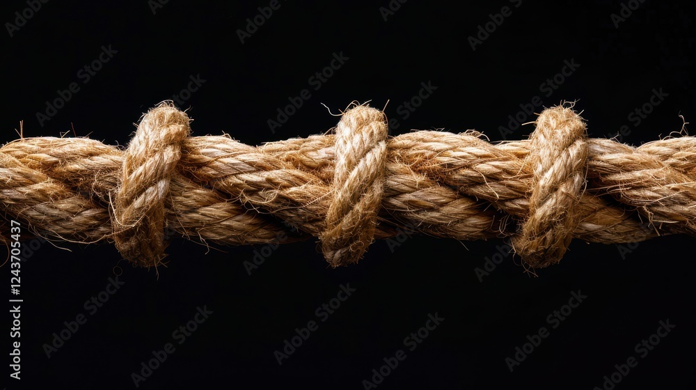 Close-Up of Brown Twisted Rope Knots Against Black Background Close-Up of Brown Twisted Rope Knots Against Black Background