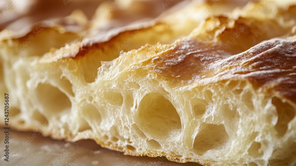 Close Up of Rustic Golden Brown Bread Loaf with Air Pockets Close Up of Rustic Golden Brown Bread Loaf with Air Pockets