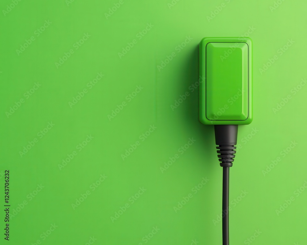 Single green energy plug on a neutral background, representing ecofriendly electricity Single green energy plug on a neutral background, representing ecofriendly electricity