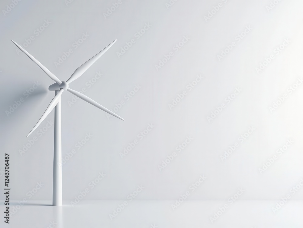 Minimalist visual of a wind turbine spinning in a clear white space Minimalist visual of a wind turbine spinning in a clear white space