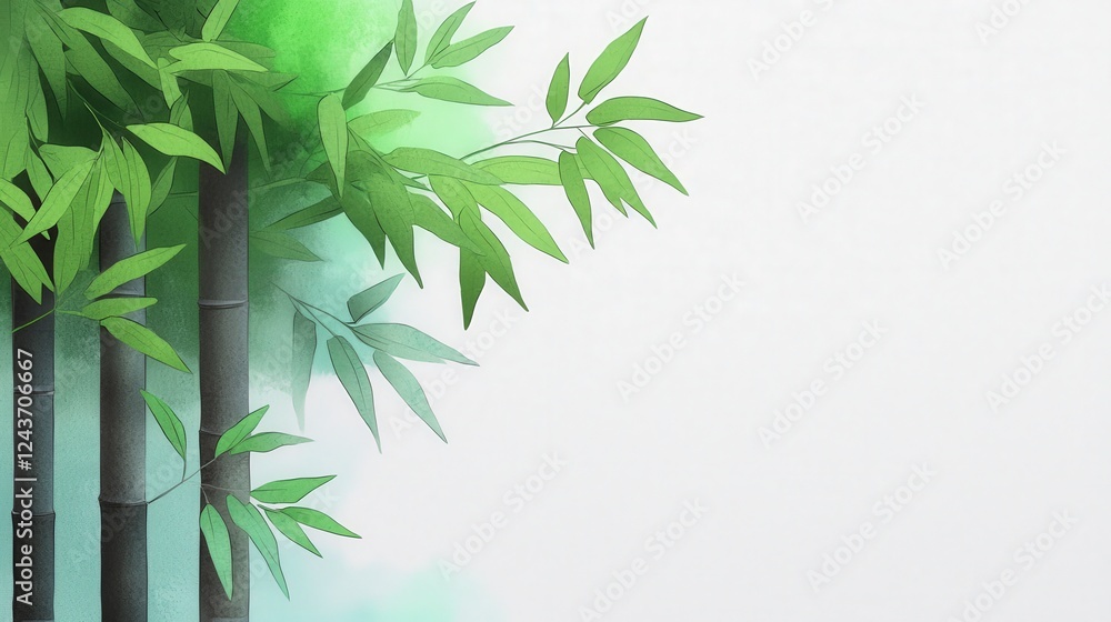 Serene Bamboo Forest with Lush Green Leaves on White Background Serene Bamboo Forest with Lush Green Leaves on White Background